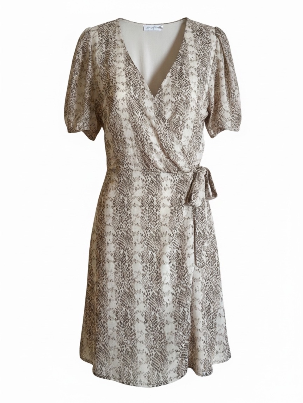 All in Favor Beige Snake-Print Wrap Mini Dress